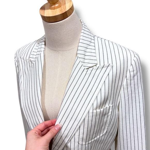 Ralph Lauren Vintage Linen White Black Pinstriped Women’s Blazer Size 12 - Picture 3 of 10
